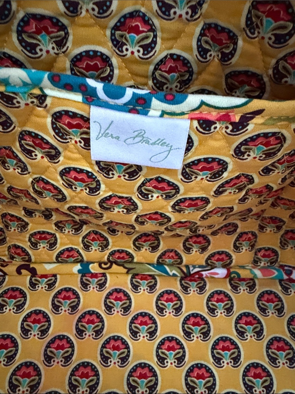 Quilted Vera Bradley Floral Tote Bag in Yellow and Teal - Picture 2 of 6